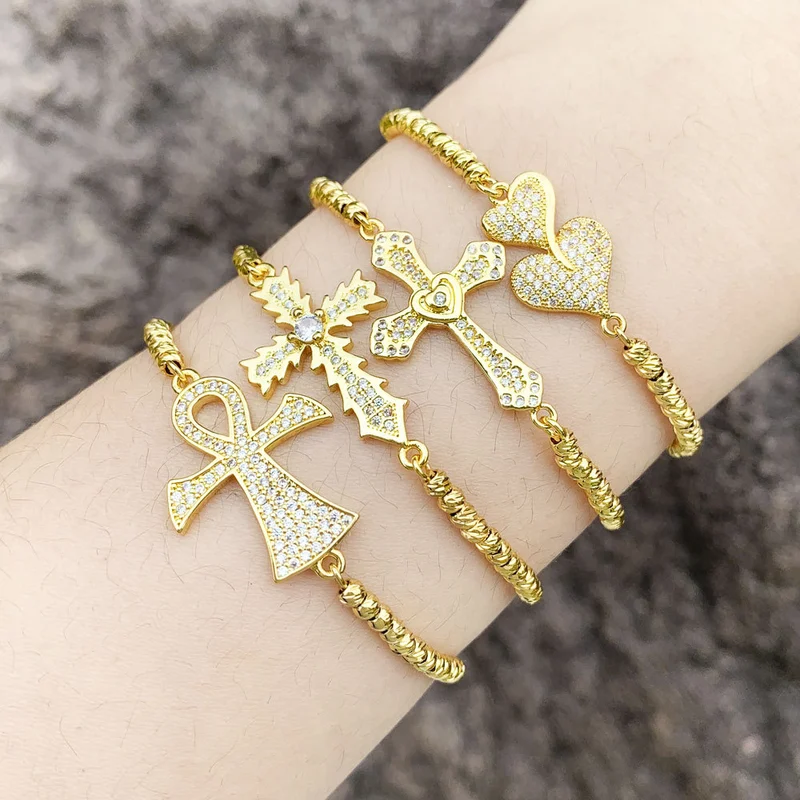 2023 new heart-shaped cross zircon bracelet female European and American fashion simple personality bracelet hand jewelry brb42
