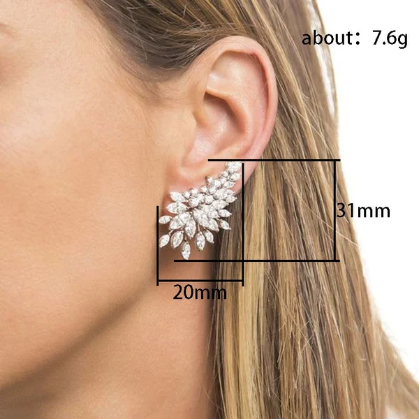 Fully inlaid angel wings zircon women's earrings Korean Korean style personality design versatile earrings hot sale