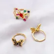 New fashion inlaid colored zircon ring female niche design open gold-plated butterfly ring rih79