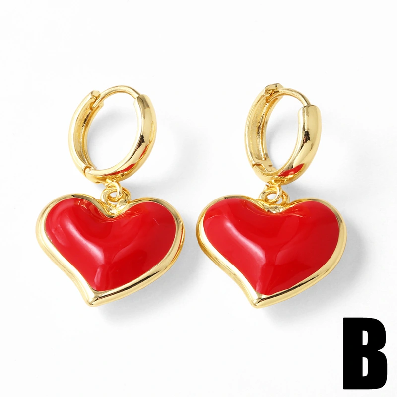 AS jewelry new oil drop red love peach heart earrings ear buckle earrings female erv80 ring