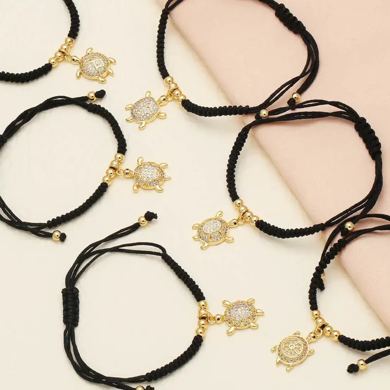 AS jewelry European and American hot selling animal turtle pendant bracelet female gold-plated zircon inlaid black rope bracelet brg56