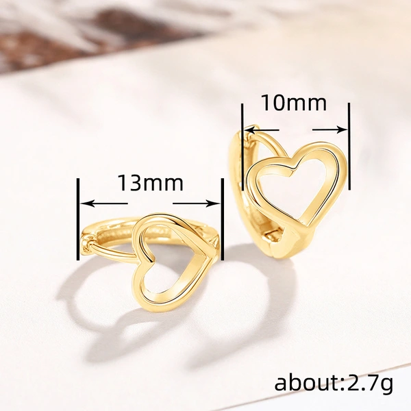 Korean fashion temperament love earrings simple sweet heart-shaped earrings hollow metal Korean style earrings