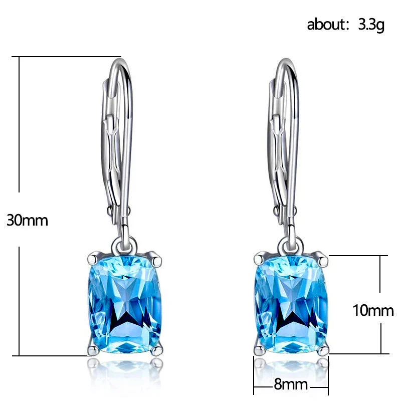New blue imitation topaz drop earrings for women simple zircon earrings European and American jewelry wholesale