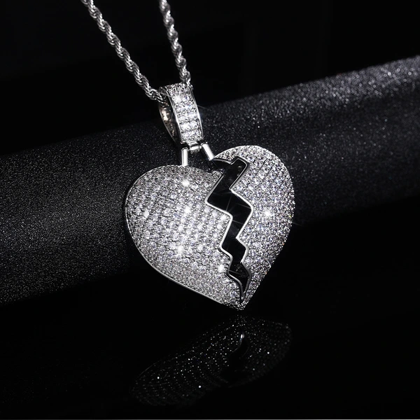 European and American popular jewelry light luxury style broken heart pendant necklace full of diamonds and zircon love necklace