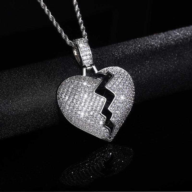 European and American popular jewelry light luxury style broken heart pendant necklace full of diamonds and zircon love necklace