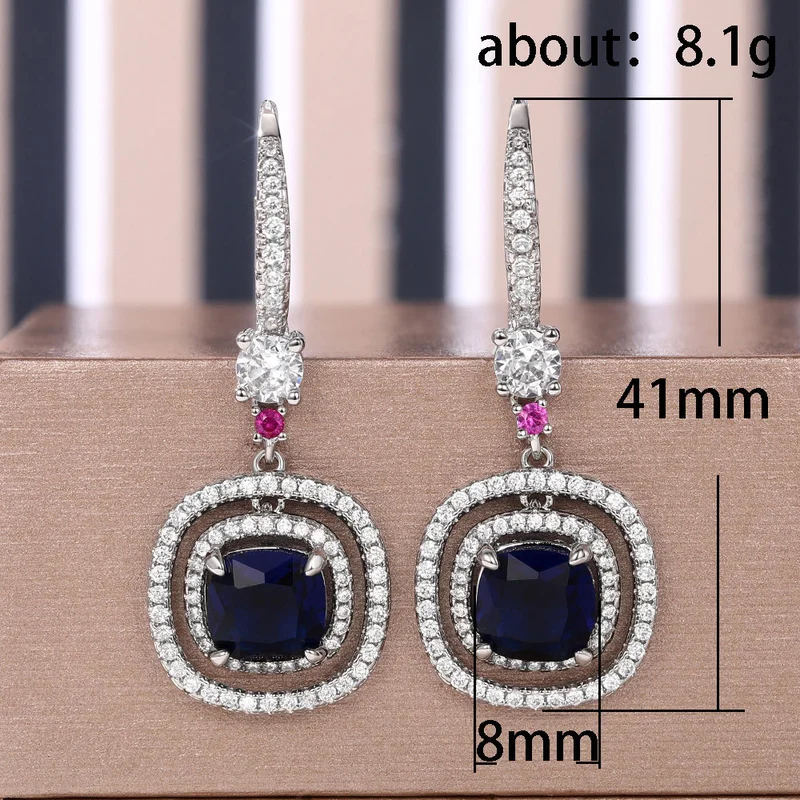 Light luxury lady style geometric earrings fashionable autumn and winter style royal blue zircon earrings round face slimming earrings