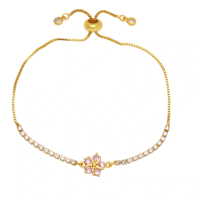 European and American braided color bracelet hand jewelry multi-color flower zircon bracelet adjustable pull bracelet brh84