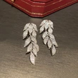 Micro-inlaid zircon shiny leaf earrings for women, exquisite temperament plant long earrings, popular in Europe and America