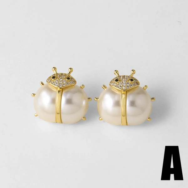 AS jewelry Europe and the United States hot selling pearl insect earrings copper plated 18k gold flower earrings earrings female erq17