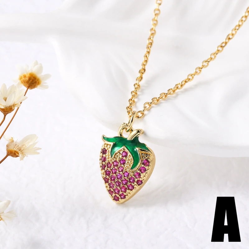 AS jewelry Europe and the United States hot selling full zircon fruit cherry strawberry pendant necklace clavicle chain female nkb203