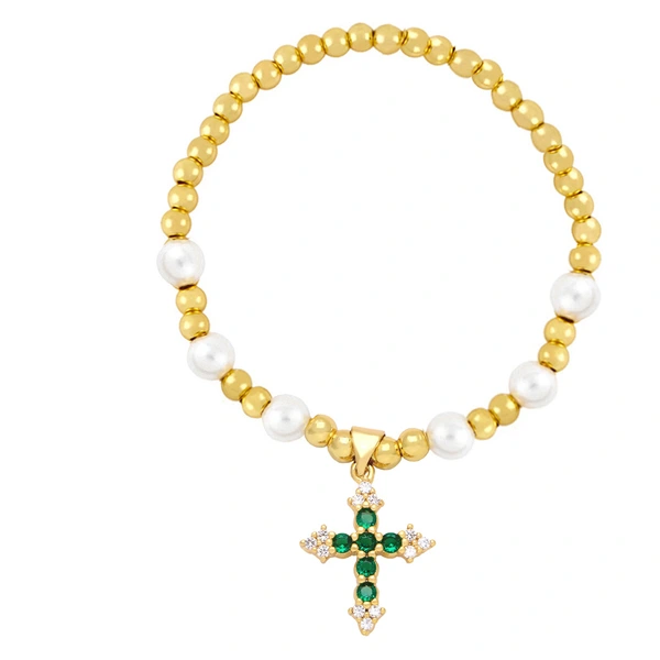 Clearance high-end cross pendant bracelet beaded pearl bracelet female niche girlfriends hand jewelry wholesale brj82