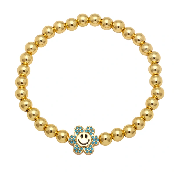 Clearance handmade gold-plated round bead bracelet European and American sunflower smiley face expression bracelet jewelry brg86