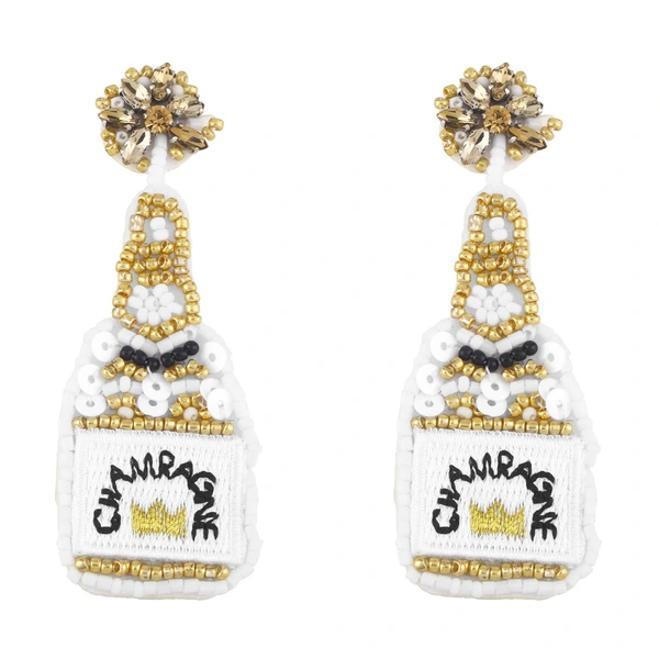 Clearance European and American exaggerated champagne bottle rice bead sequin earrings female embroidered letters CHAMEAGNE earrings ery15