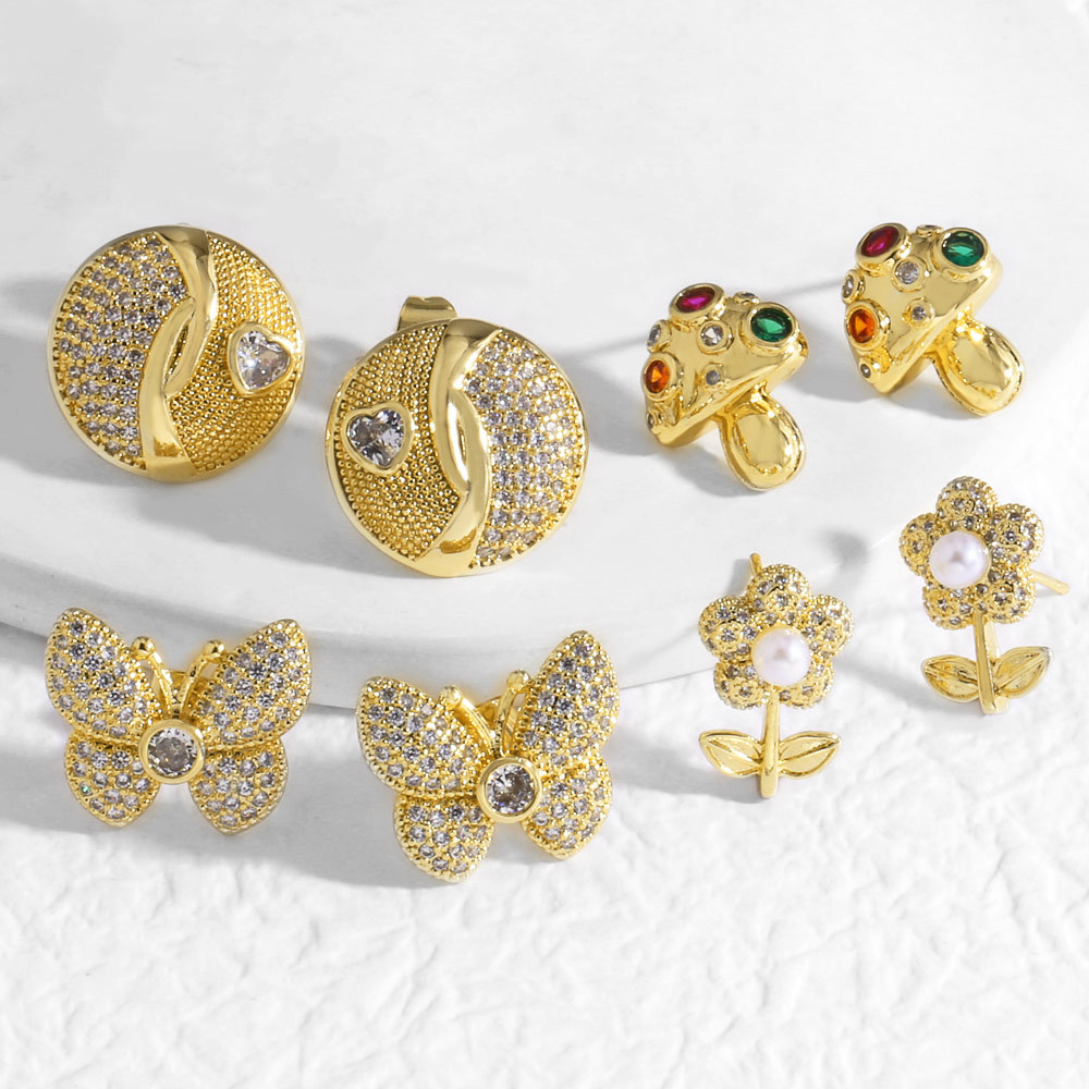 AS jewelry new copper plated 18k gold butterfly mushroom flower earrings earrings ers87 earrings