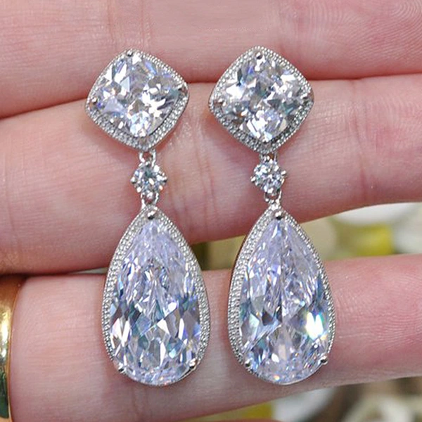 High-end temperament water drop pendant earrings European and American wedding bridal earrings light luxury retro zircon earrings