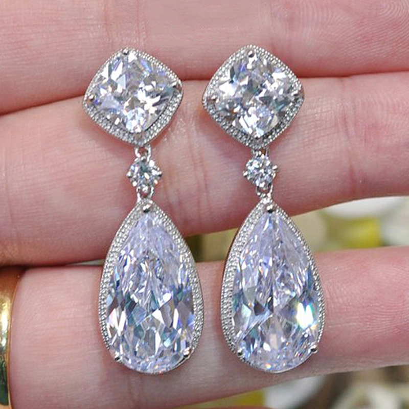 High-end temperament water drop pendant earrings European and American wedding bridal earrings light luxury retro zircon earrings
