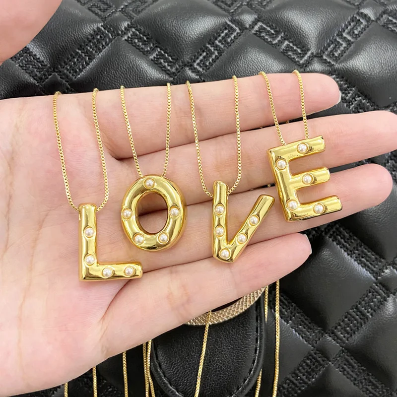 AS jewelry European and American 26 English letters pendant necklace female pearl gold-plated clavicle chain nka058