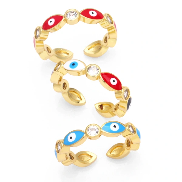 Clearance jewelry men and women open copper ring European and American inlaid zircon color drop oil creative eye ring rip18