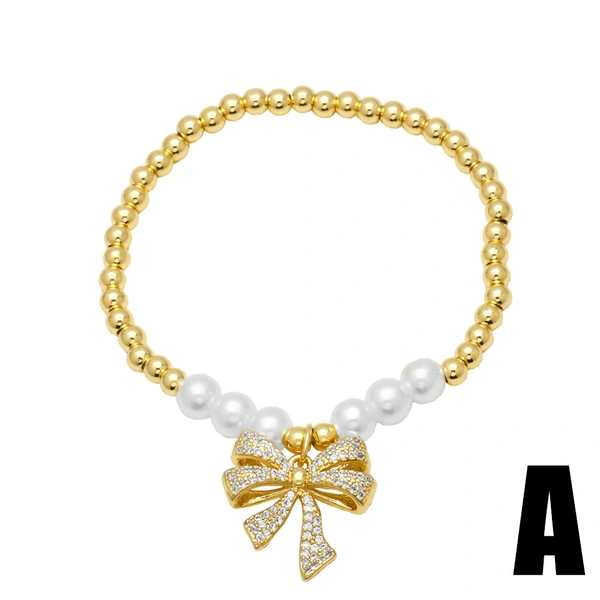 AS jewelry hot selling bow pendant bracelet female gold-plated zircon pearl bracelet bre53