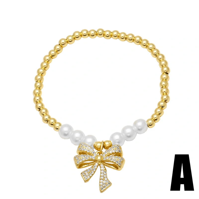 AS jewelry hot selling bow pendant bracelet female gold-plated zircon pearl bracelet bre53
