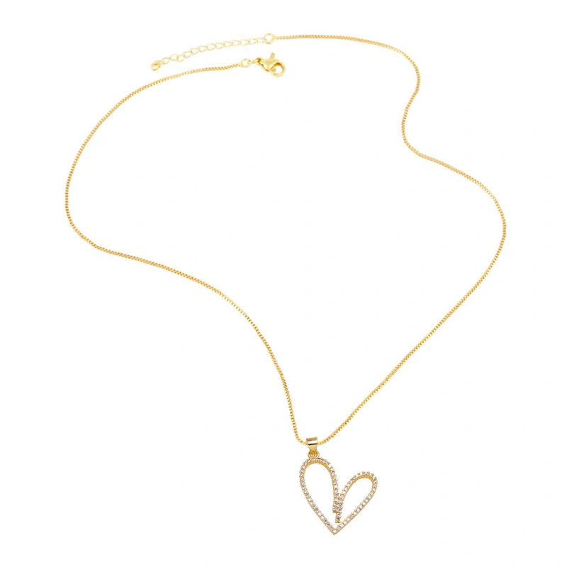 AS jewelry new hot selling pearl heart necklace copper plated real gold full zircon necklace clavicle chain nkb334