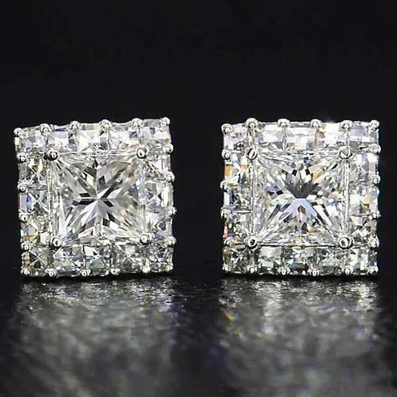 European and American classic square full diamond earrings hip hop super flash micro inlaid zircon unisex earrings