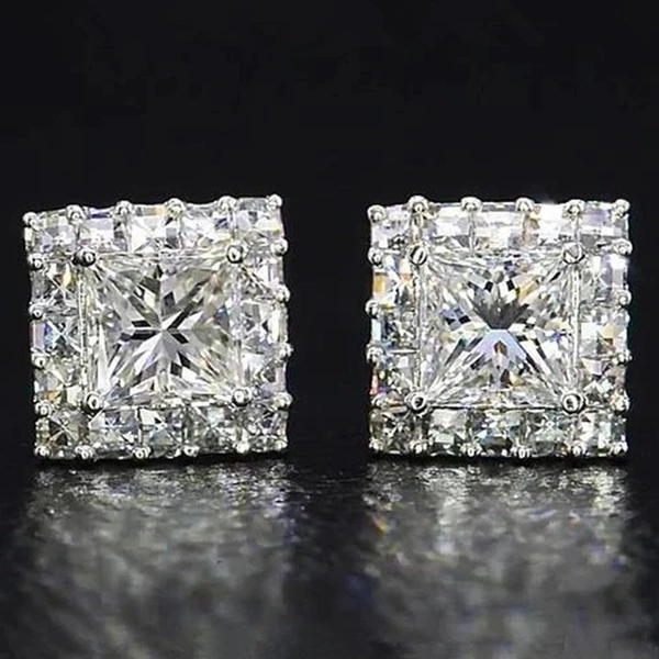 European and American classic square full diamond earrings hip hop super flash micro inlaid zircon unisex earrings