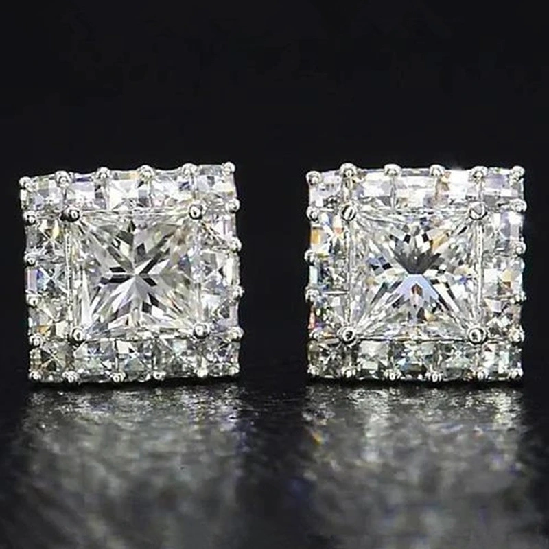 European and American classic square full diamond earrings hip hop super flash micro inlaid zircon unisex earrings