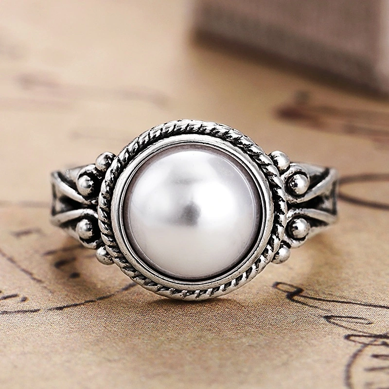   Hot selling white copper fantasy ring female pearl baroque exquisite ring elegant retro exquisite style