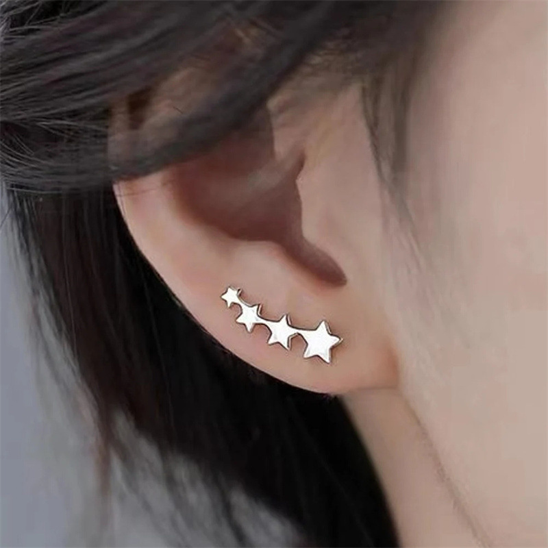 Japanese and Korean style retro metal geometric earrings creative single row five-pointed star earrings Yiwu manufacturers supply