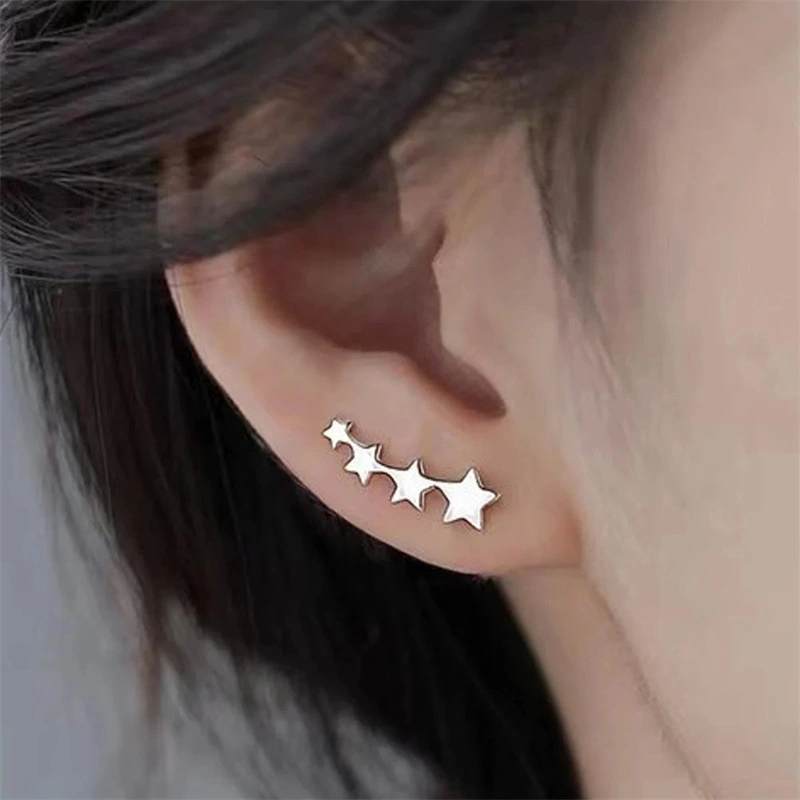 Japanese and Korean style retro metal geometric earrings creative single row five-pointed star earrings Yiwu manufacturers supply