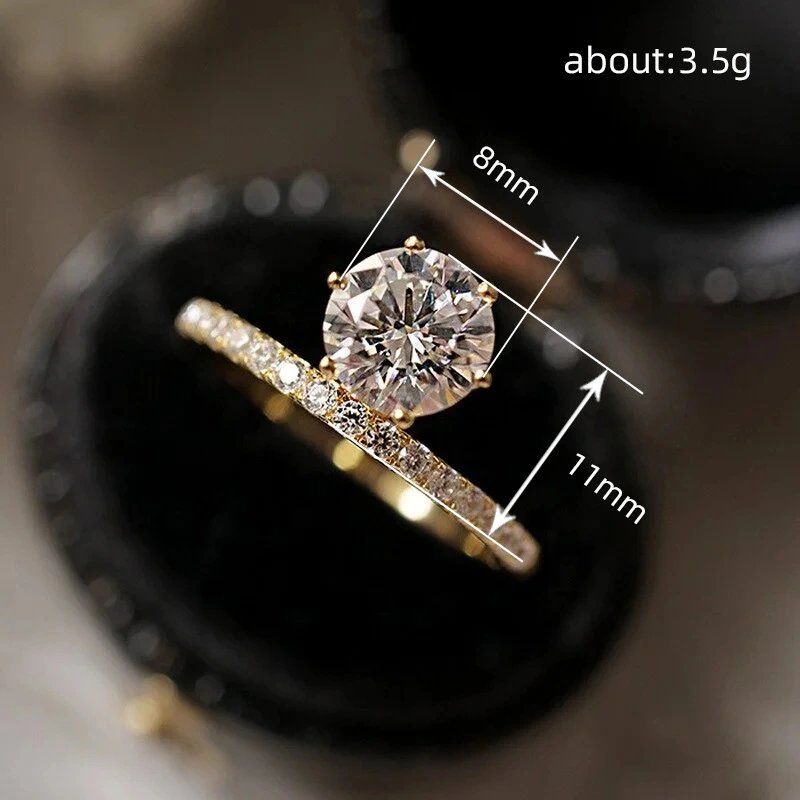  Six-claw zircon imitation moissanite ring temperament high-end crown ring geometric round ring