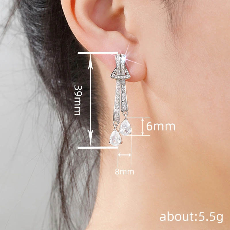 Tassel fashion earrings for women's evening dresses, water drop design earrings, fashionable light luxury style, high-end earrings