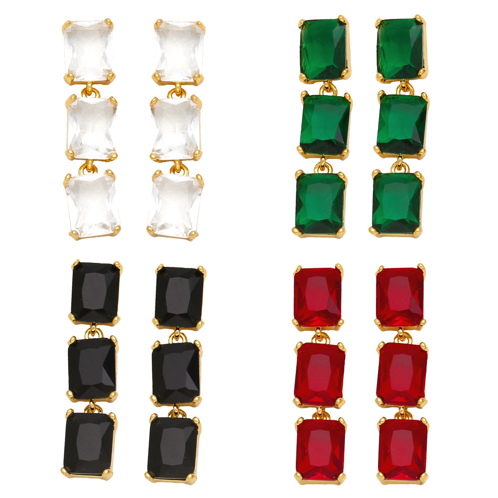 Clearance European and American simple colored zircon square earrings temperament high-end earrings niche light luxury earrings ert21