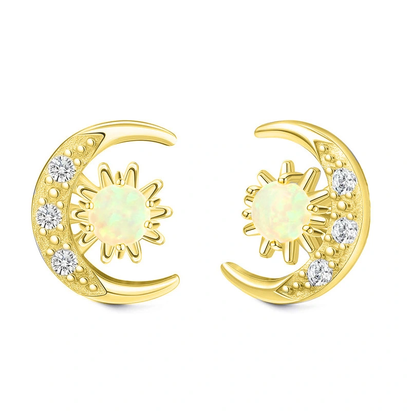   Factory direct sales design earrings imitation opal star and moon earrings exquisite niche earrings