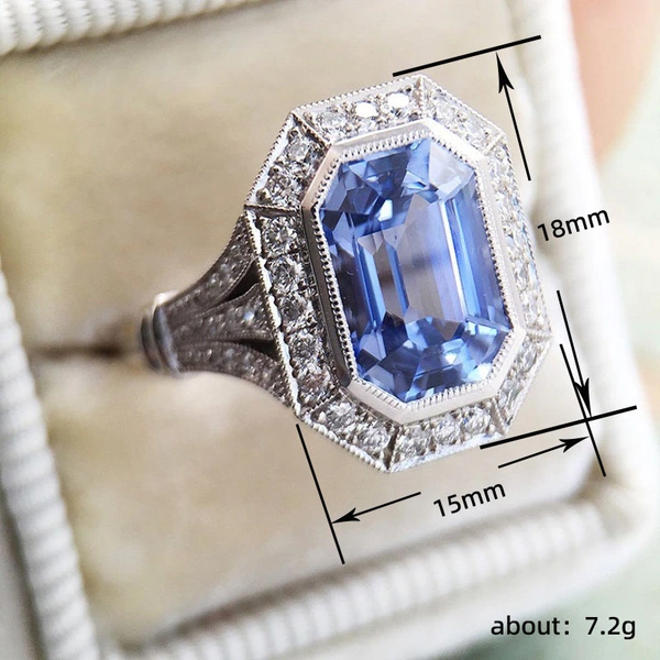 French palace style rich ring long hexagon blue metal temperament style temperament women's ring