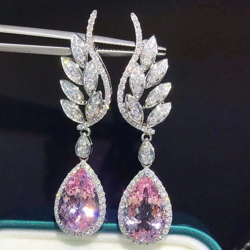 European and American style new angel wings earrings luxury high-end romantic pink diamond water drop earrings