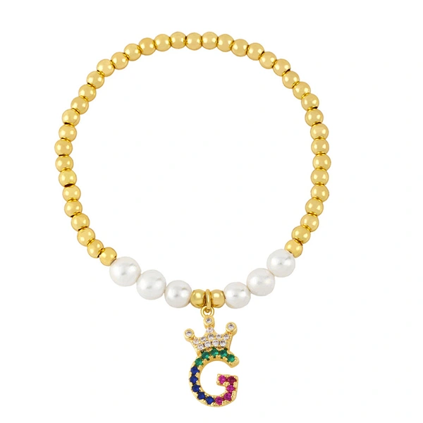 26 English letters bracelet female European and American copper beads pearl elastic bracelet fashion crown letter bracelet brf80