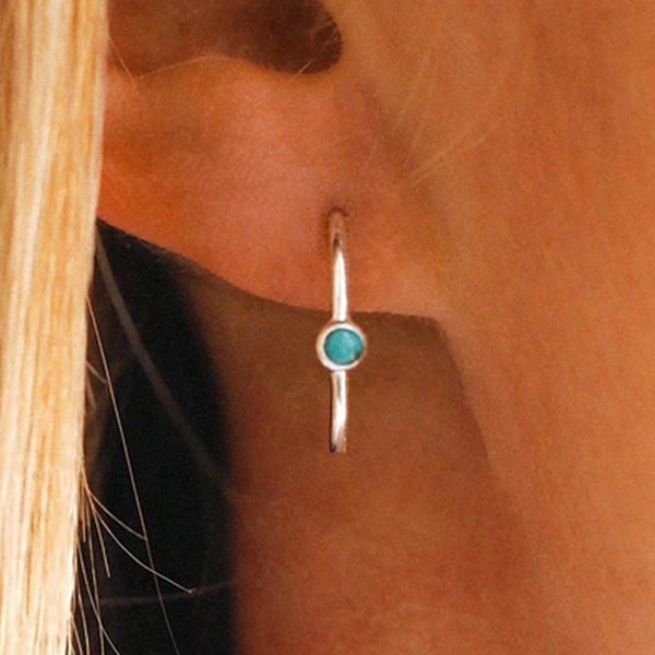 Retro ethnic style earrings imitation turquoise geometric earrings simple Xiaohongshu same style ear bone hoop earrings