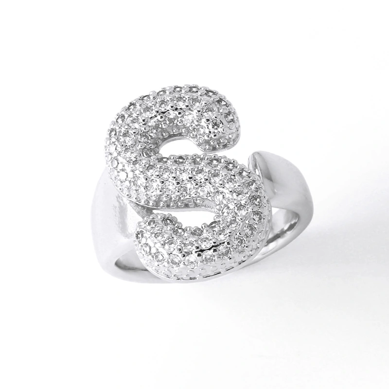 Jewelry Europe and the United States hot selling 26 English letter ring gold-plated full zircon fat letter ring rih91
