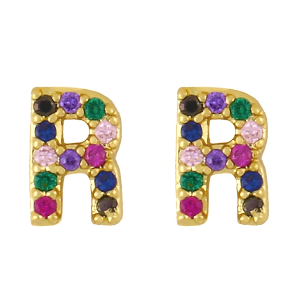 New European and American fashion 26 letters earrings original personality inlaid with colored zircon letter earrings erw62