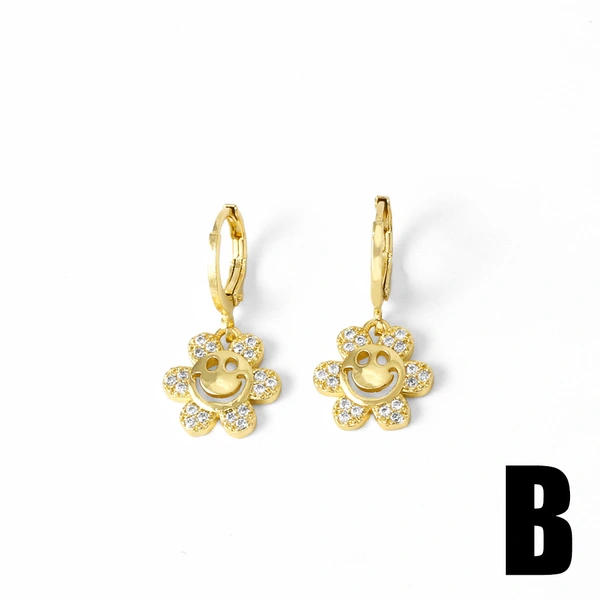 AS jewelry European and American love heart pendant earrings gold-plated sunflower smiley face inlaid zircon earrings era382