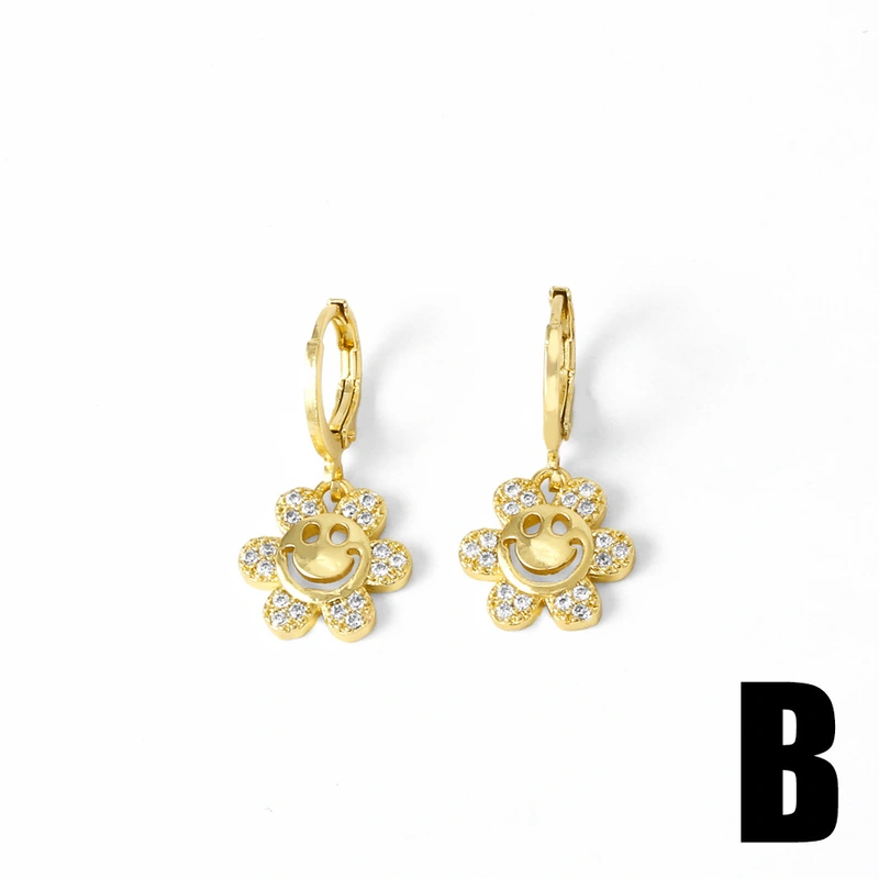 AS jewelry European and American love heart pendant earrings gold-plated sunflower smiley face inlaid zircon earrings era382