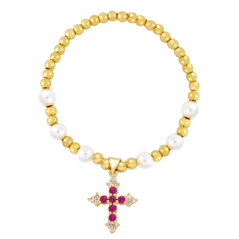 Clearance high-end cross pendant bracelet beaded pearl bracelet female niche girlfriends hand jewelry wholesale brj82