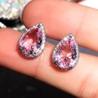 European and American new style earrings sweet pear-shaped water drop pink diamond zircon earrings for women Valentine's Day gift for girlfriend