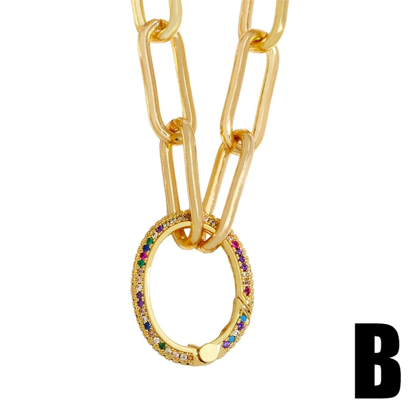 Clearance European and American thick chain metal diamond geometric oval pendant splicing necklace female trend INS necklace nkv91