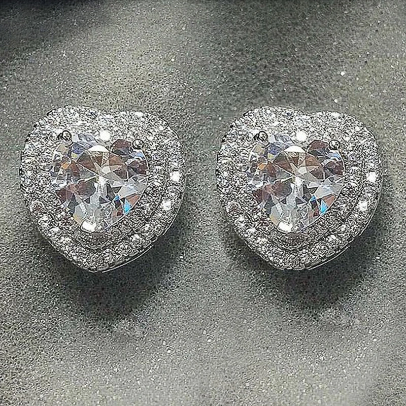 2022 Spring Hot Stud Earrings Exquisite Full Diamond Heart-Shaped Zircon Earrings Love Earrings Valentine's Day Gift