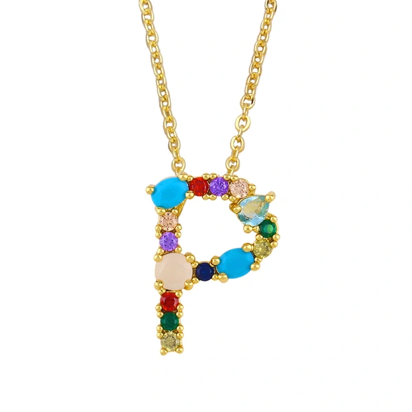 Letter necklace European and American new color zircon necklace with diamond surname English AZ letter necklace nkp25