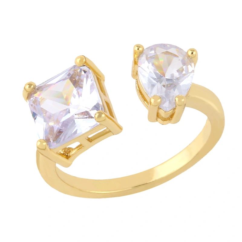 AS European and American style personality exaggerated geometric ring female micro inlaid colored zircon niche simple fashion ring riq09