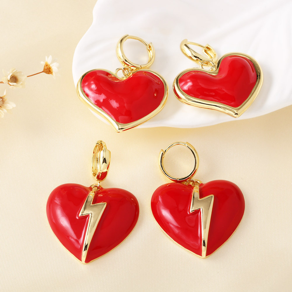 New love lightning earrings red heart lightning earrings copper electroplating simple earrings wholesale erz50